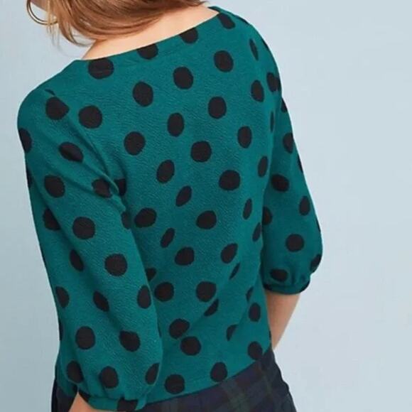 Maeve Anthropologie Green Polka Dot Blouse – Size Medium - Picture 2 of 7